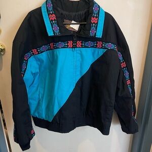 Vintage David James Aztec Western Vibrant Black and Blue Work Jacket